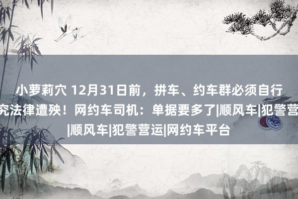 小萝莉穴 12月31日前,拼车、约车群必须自行终结,不然根究法律遭殃!网约车司机:单据要多了|顺风车|犯警营运|网约车平台